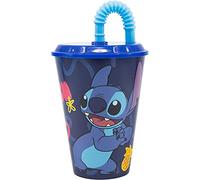 Verre à paille Stitch Disney, verre pour enfants, plastique réutilisable semi-rigide, sans BPA, capacité 430 ml