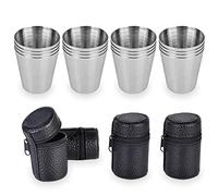 Verre à Shot en Acier Inoxydable, 16 Pcs 30 ml Mini Gobelet Inox Camping Verres à Liqueur vec 4 Pcs Étui en Cuir, Tasses à Liqueur en Acier Inoxydable pour Voyage Camping Boisson à Boire Biere Whisky