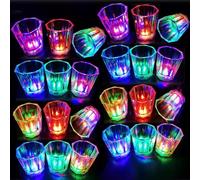 Verre a Shot Lumineux 24Pcs Cotillons Anniversaire Shooter Plastique Réutilisables Verrines Transparent pour Rhum Liqueur Aperitif Cadeau Invité Lumineux Fluorescents Fete Gobelet Cadeaux