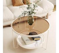 Verre à Température Tempérée Table Basse Côté Accent Simple Simple pour Le Salon, Salle à Manger, Thé, Décoration De Maison avec Cadre en Métal(Size:70x45cm,Color:Marron + Blanc)