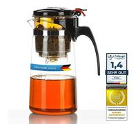Verre à thé avec passoire Machine à thé avec filtre à thé, passoire à thé et couvercle - Machine à thé Tea-Maker & Tasse à thé en un ; env. 450 ml (Teamaker - avec bouton)
