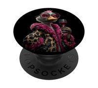 Verre à vin élégant en Forme d'oiseau avec Motif Portrait d'autruche PopSockets PopGrip Adhésif