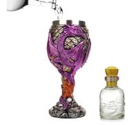 Verre à vin médiéval Dragon Goblet - Verre à pied gothique en relief 3D avec doublure en acier inoxydable | Ornement de dragon fantastique pour la décoration intérieure et les fêtes à thème (1 pièce)