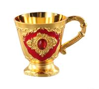 Verre à vin rétro en métal de 30 ml avec construction en alliage d'aluminium, bouche lisse et base stable avec pieds pour bar et vaisselle (assiette ovale avec tasse rouge)