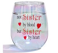 Verre à vin sans pied avec inscription « Not Sisters By Blood But Sisters By Heart' Women » - Cadeau d'anniversaire amusant pour sœur, meilleure amie, cadeau de Noël, 450ML