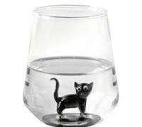 Verre à vin sans pied - Verre à cocktail 3D transparent avec motif chat en relief - Verre à cocktail avec figurine de chat, peut contenir des boissons chaudes et froides, pour fête d'anniversaire