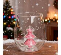 Verre à vin sans pied, verre à vin 3D avec sapin de Noël, figurine d'arbre de Noël à l'intérieur, tasse à paillettes pour décoration de fête, passe au lave-vaisselle/micro-ondes