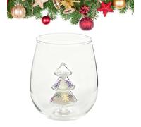 Verre à vin sans pied, verre à vin 3D avec sapin de Noël, figurine d'arbre de Noël à l'intérieur, tasse à paillettes pour décoration de fête, passe au lave-vaisselle/micro-ondes