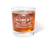 Verre à whisky personnalisé vieilli à la perfection 293,5 g avec nom, année et âge, cadeau d'anniversaire pour hommes amateurs de whisky