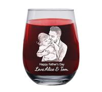 Verre à whisky photo personnalisé avec nom de l'enfant - Verre à vin sans pied - Verre à vin gravé - Pour la fête des pères, la Saint-Valentin, les vacances - Pour homme, papa, mari, grand-père, femme