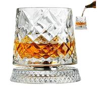Verre à whisky rotatif en, base en verre à whisky, avec fonction anti-stress, 7,6 x 10,2 cm, lumière et éblouissantes, pour anniversaires, vacances, fête des pères
