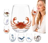 Verre artisanal en forme de pieuvre à anneaux bleus 3D, verre à boire fantaisie, verre borosilicate soufflé à la main, 355 ml, verre de bar d'animaux marins pour décoration d'intérieur côtière
