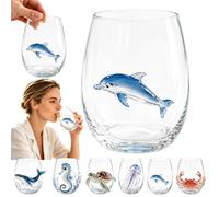 Verre artisanal en forme de pieuvre bleue à anneaux, verres à vin sans pied en forme de pieuvre 3D, verre de bar fabriqué à la main, verre borosilicate, décoration d'intérieur côtière, cadeau pour les