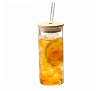 Verre avec couvercle et paille, 1 tasse en verre avec couvercle et paille, gobelet en borosilicate résistant à la chaleur, transparent, idéal pour le café, le lait les boissons froides, gobelet