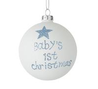 Verre Blanc bébé garçon 1st Boule de Noël pour arbre de Noël (8 cm)