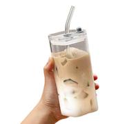 Verre Canette, 500ml Verres Bubble Tea Avec Couvercle Et Paille, Réutilisables Verre Cocktail Paille A Cafe, Verres Biere Gobelet Smoothie En Forme De Canette Pour Thé, Cola, Camping, Fête (A)