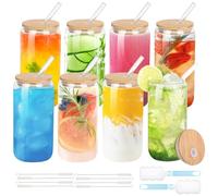 Verre Canette avec Couvercle et Paille, Lot De 8 Verre Cocktail, verre de Bière, Tasses à Café Glacé de 500ml, Verre Smoothie, Bubble Tea Cup pour Café Glacé, Soda, Bière, Jus de Fruits.
