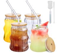 Verre Cannelé 550 ml avec Couvercle Bambou & Paille Vendos85