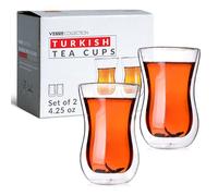 Verre Collection | Verre à Thé Turc, Verre Double Paroi Multi-usages (125ml) - Lot de 2 Tasses à Thé Isothermes en Verre - Tasse à Thé Cay Bardagi Orientales - Services à Thé et à Café et Cocktails