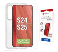Verre de protection + coque pour Galaxy S25, S24 (10H) MountMaster | DISPLEX Verre véritable + coque de protection transparente, verre trempé 10H, anti-casse, anti-rayures