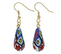 Verre De Venise Boucles D'oreilles En Verre De Murano Italien Dangle Drop Fleurs Millefiori Multicolores Plaqué Or - Boucles D'oreilles En Verre De Murano Pour Femme