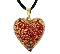 Verre de Venise Murano Verre Collier de Pendentif Coeur Rouge avec Une Taille d'or 1-1/4 Pouces Faite à la Main à Murano, Italie - Murano Glass Pendants pour Femmes