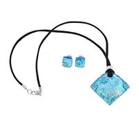 Verre de Venise Venetian Reflections Aqua Silver Murano Glass Collier et Boucles d'oreilles - Ensemble de Bijoux pour Femmes