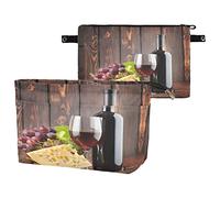 Verre de vin rouge et bouteille avec fromage, raisins marron rétro en bois pour femmes, sac à main de rangement pour cosmétiques, porte-monnaie portable, trousse de maquillage, trousse de toilette