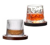 Verre de whisky 2pcs verres de whisky 300 ml verre à vin à boire avec 2 pcs en bois créatifs en bois rotatif gobelet tournant des verres rhum pour les cocktails bourbon