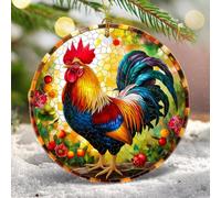 Verre Décoration De Noël en Céramique Coq 2Pcs