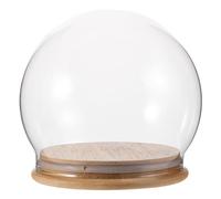Verre Dôme 12cm Rond D'exposition avec Base Bois