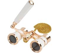 Verre d'opéra classique pliable - Grossissement 3 x 25 - Élégant verre de théâtre pour femme et fille - Avec chaîne en métal et sac - Portable pour concert - Blanc