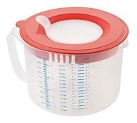 Leifheit Gobelet mesureur 3-en-1, Bol mixeur plastique avec protection anti éclaboussures, bec verseur et tamis, Broc mesureur avec couvercle