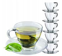 KADAX Verres "Zinal", tasse avec soucoupe, tasse en verre avec soucoupe, gobelet 200 ml, 6 pièces