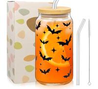 Verre Halloween, Verre Avec Paille et Couvercle, 500 Ml, Motif de Chauve-Souris étrange, Réutilisable, Adapté aux Fêtes, Bars, Rassemblements de Famille, Adaptés au Café, aux Boissons, aux Jus, etc