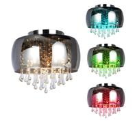 Verre Lampe de plafond fumée TÉLÉCOMMANDE Cristal Lampe chromée DIMMBAR en set incl. ampoules LED RGB