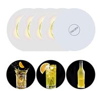 verre LED sous-verre lumineux pour bar, lot de 4 sous-verrs à cocktail, LED light pour club, mariage, décoration de fête. (Blanc chaud)