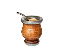 Verre mat argentin artisanal, fabriqué à la main en bois de caroube avec bord et base en acier inoxydable, mat avec ampoule, Gourd mate mug