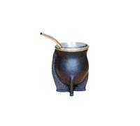 Verre mat argentin thermique, mat en acier inoxydable à double paroi avec extérieur en cuir noir, mat avec ampoule en acier inoxydable, Yerba Mate Cup