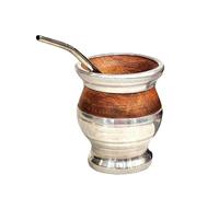 Verre mat argentin traditionnel, fabriqué à la main en bois de caroube avec revêtement en acier inoxydable, mat avec ampoule Gourd mate mug