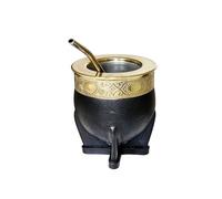 Verre mat impérial argentin de luxe, fabriqué en acier inoxydable, cuir noir et argent allemand (alpaga), Yerba Mate Cup avec ampoule en acier inoxydable
