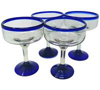 Verre mexicain soufflé à la main - Lot de 4 verres à margarita soufflés à la main (17 oz)