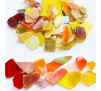 Verre Mosaïque Fournitures Mosaïque 250g Bord Fraisé Verre de Mica Haute Transmission de Lumière pour Décoration Maison Artisanat Projets DIY-Red Yellow Orange||L