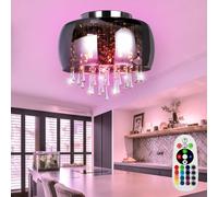 Verre Plafonnier Fumée Télécommande Cristal Chrome Plafonnier RGB LED
