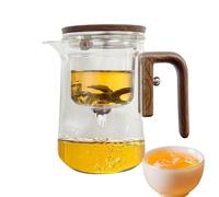 Verre résistant à la chaleur avec infuseur - CARAFE transparent avec poignée en bois, pot à thé de séparation d'eau | Anti Spill Tea Maker pour la maison d'appartement sur le lieu de travail
