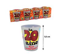 Verre shooter - Anniversaire - 20 ans - Lot de 4 - Contenance 5 cl - Décorations colorées