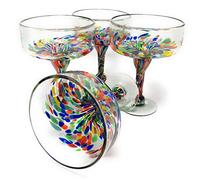 Verre soufflé à la main mexicain - Lot de 4 verres à margarita soufflés à la main - Confettis Carmen (473,6 g)