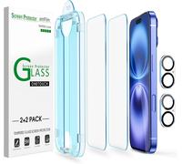 Verre Tremp¿¿ pour iPhone 16 Plus 6.7"", OneTouch 2 Pi¿¿ces Protection D'¿¿cran avec 2 Pi¿¿ces Protecteurs d'objectif de Cam¿¿ra, ¿¿tui Compatible