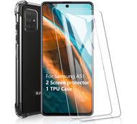 Verre Trempé 9h Et Coque Tpu Transparente Pour Samsung Galaxy A51 - Protection Écran Anti-Rayures, Coque Anti-Choc Avec Structure Nid D'abelille Et Bords Renforcés (2 En 1)