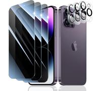 Verre Trempé Anti-Espion pour iPhone 14 Pro Max. 3*Vitre Protection Ecran Protege Accessoire et 3*Protection Camera Objectif Arriere appareil Phot. résistance aux Rayures. Dureté 9H